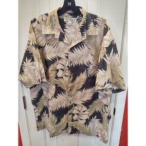 Tori Richard Mens Hawaiian Shirt L Floral Cotton Lawn Aloha Brown Pearl Button